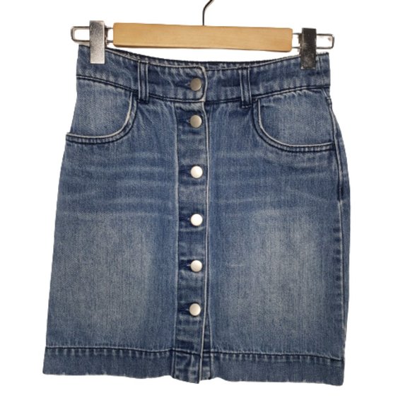 H&M Dresses & Skirts - H&M Women's Skirt A Line Button Up High Waisted Denim Dark Blue Size 2